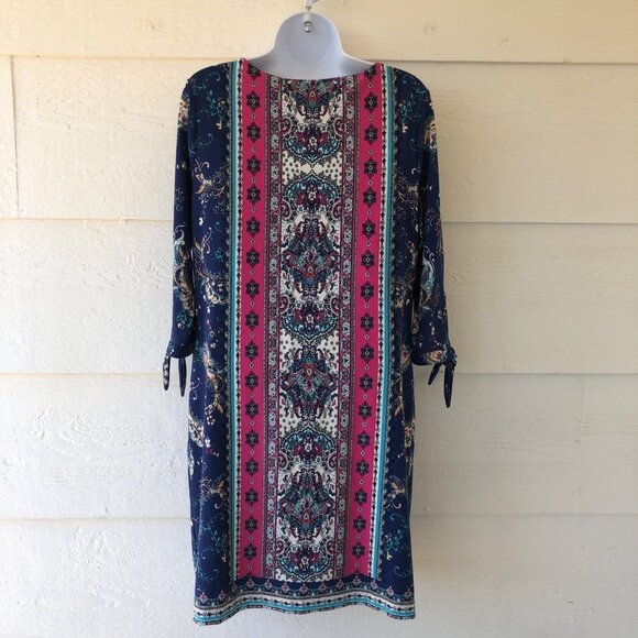 Petite Medium Chico’s Medallion Tie Sleeve Fully Lined Dress Size 8 - Picture 13 of 16